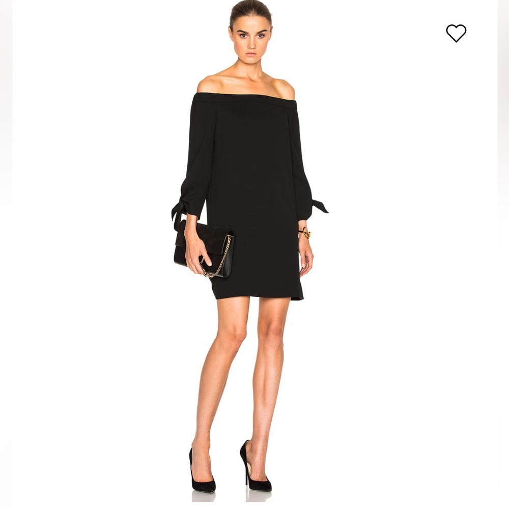 TIBI Black Stretch Crepe Knit Off the Shoulder Long Tie Sleeves LBD, size 0 (XS)